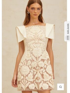 Léa White Floral Appliqué Crochet Mini Dress